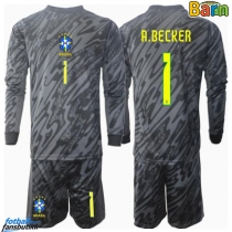 Brasil Alisson Becker #1 Keeper Bortedraktsett Barn Copa America 2024 Langermet (+ Korte bukser)